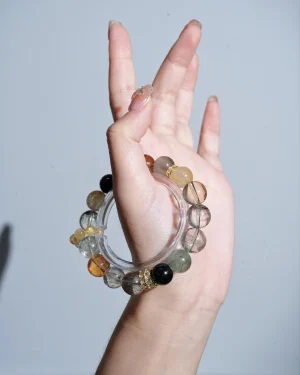 Abundant Fortune Curated Crystal Bracelet: Gold & Green Rutilated Quartz for Wealth & Career Success | 18k Gold Accents