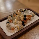 Abundant Fortune Curated Crystal Bracelet: Gold & Green Rutilated Quartz for Wealth & Career Success | 18k Gold Accents