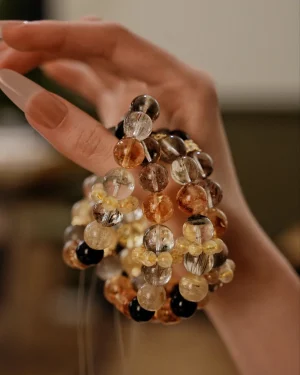 Abundant Fortune Curated Crystal Bracelet: Gold & Green Rutilated Quartz for Wealth & Career Success | 18k Gold Accents