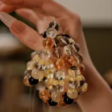 Abundant Fortune Curated Crystal Bracelet: Gold & Green Rutilated Quartz for Wealth & Career Success | 18k Gold Accents