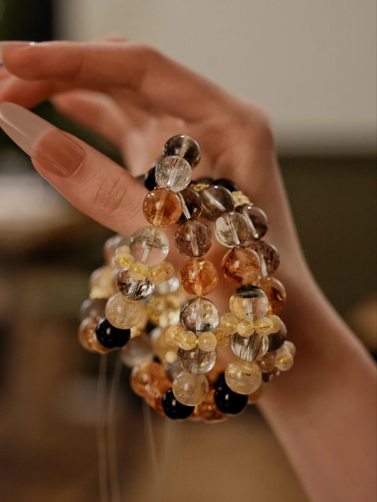 Abundant Fortune Curated Crystal Bracelet: Gold & Green Rutilated Quartz for Wealth & Career Success | 18k Gold Accents