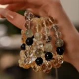 Abundant Fortune Curated Crystal Bracelet: Gold & Green Rutilated Quartz for Wealth & Career Success | 18k Gold Accents