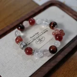 Aries Zodiac Crystal Bracelet – Red Tiger’s Eye & White Phantom Armor for Leadership, Luck, and Social Harmony