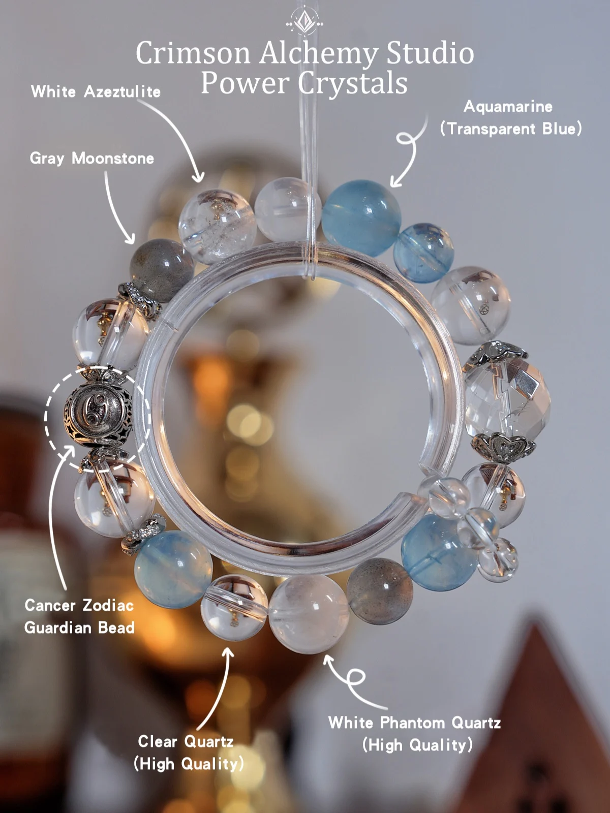 Cancer Zodiac Crystal Bracelet – Moonlit Clarity & Aquamarine Armor for Emotional Protection and Inner Renewal