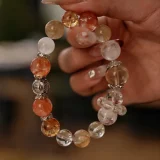 Gemini Zodiac Crystal Bracelet – Red Phantom Harmony & Golden Wealth Shield for Communication, Teamwork, and Opportunistic Energy