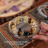 Pisces Zodiac Crystal Bracelet– Golden Abundance & Silver Guardian for Financial Flow and Spiritual Protection
