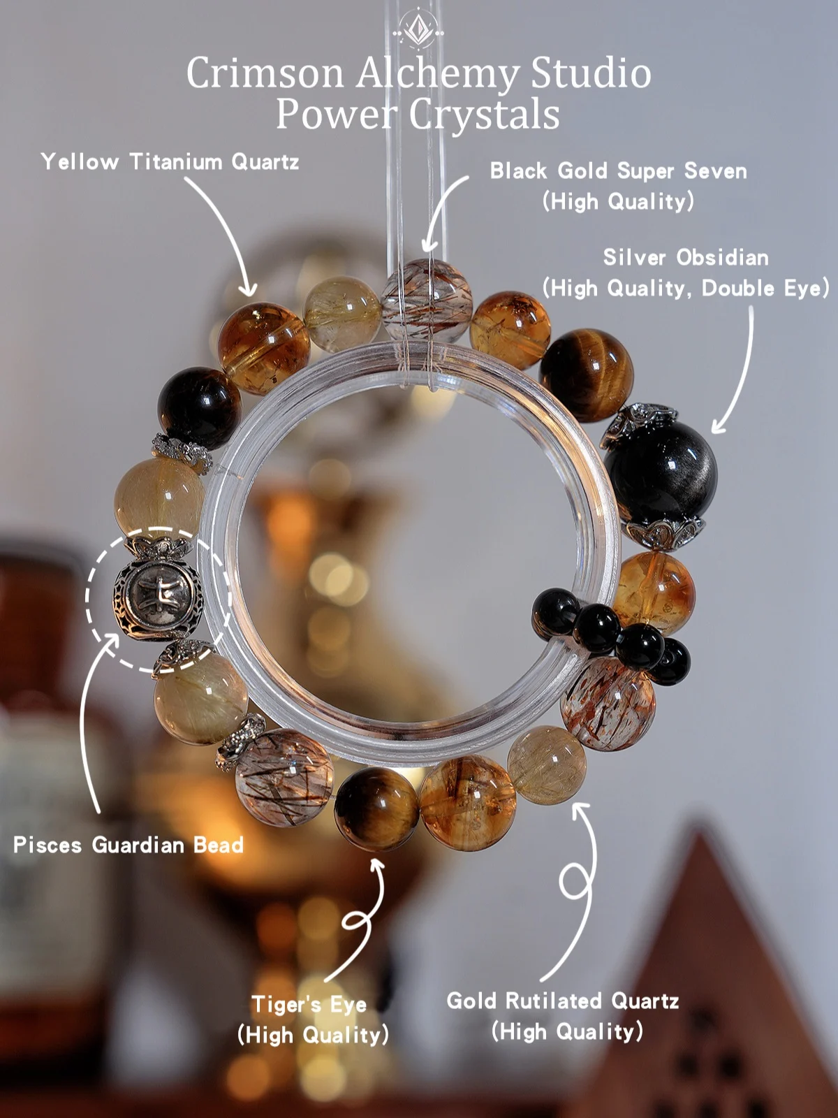 Pisces Zodiac Crystal Bracelet– Golden Abundance & Silver Guardian for Financial Flow and Spiritual Protection