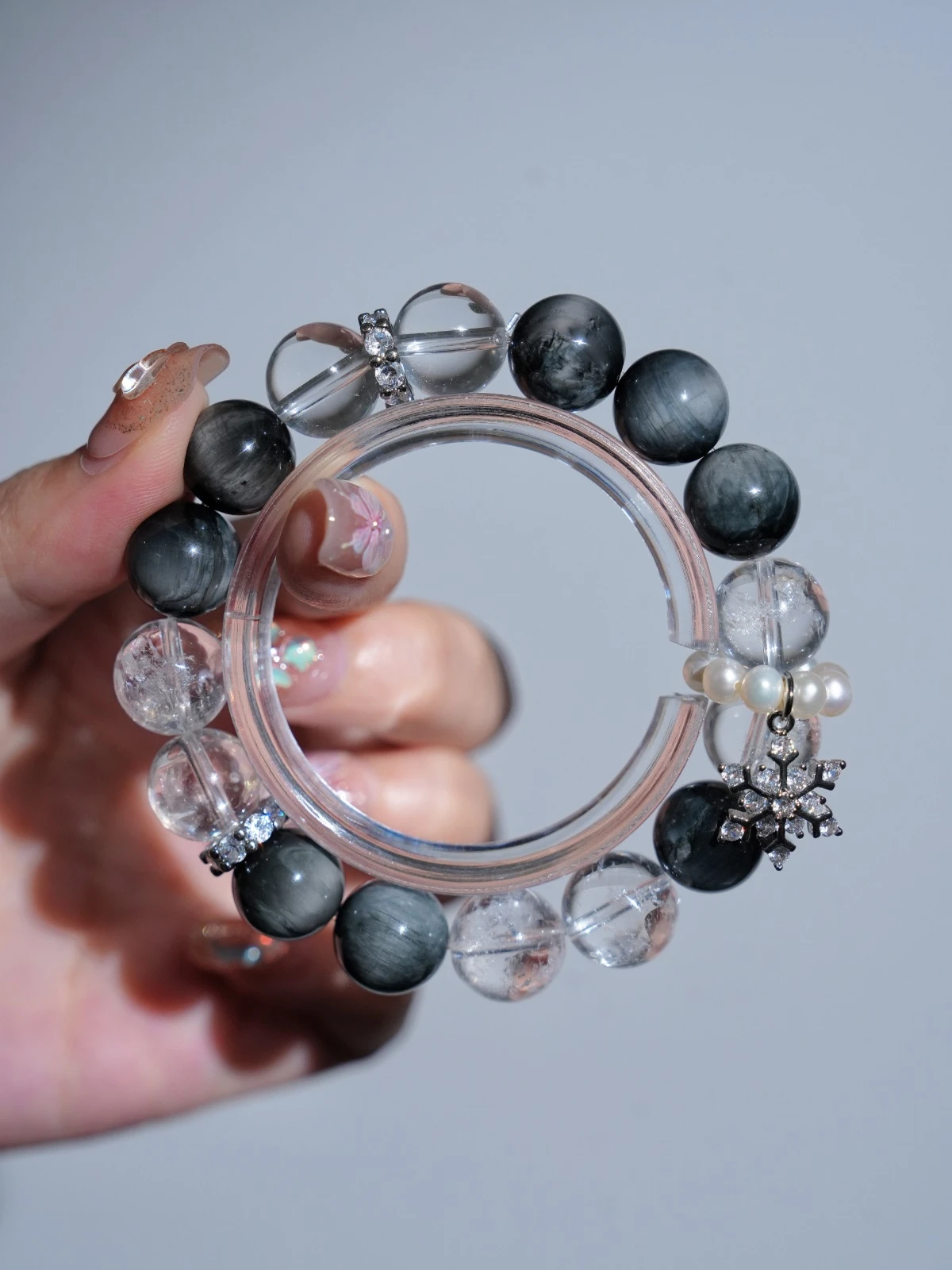 Silent Peaks: Dual Metal-Water Element Crystal Bracelet for Energy Amplification & Gentle Protection