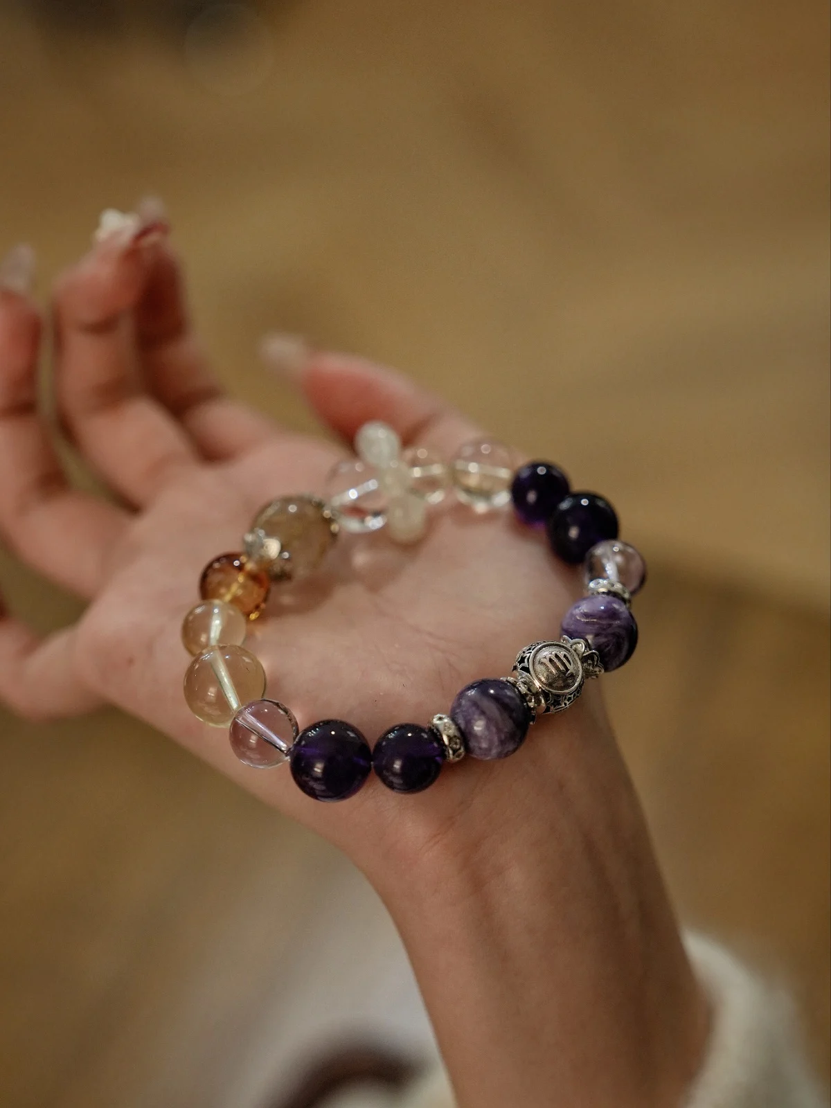 Virgo Zodiac Crystal Bracelet – Amethyst Insight & Golden Shield Bracelet for Attracting Mentors, Defending Ambition
