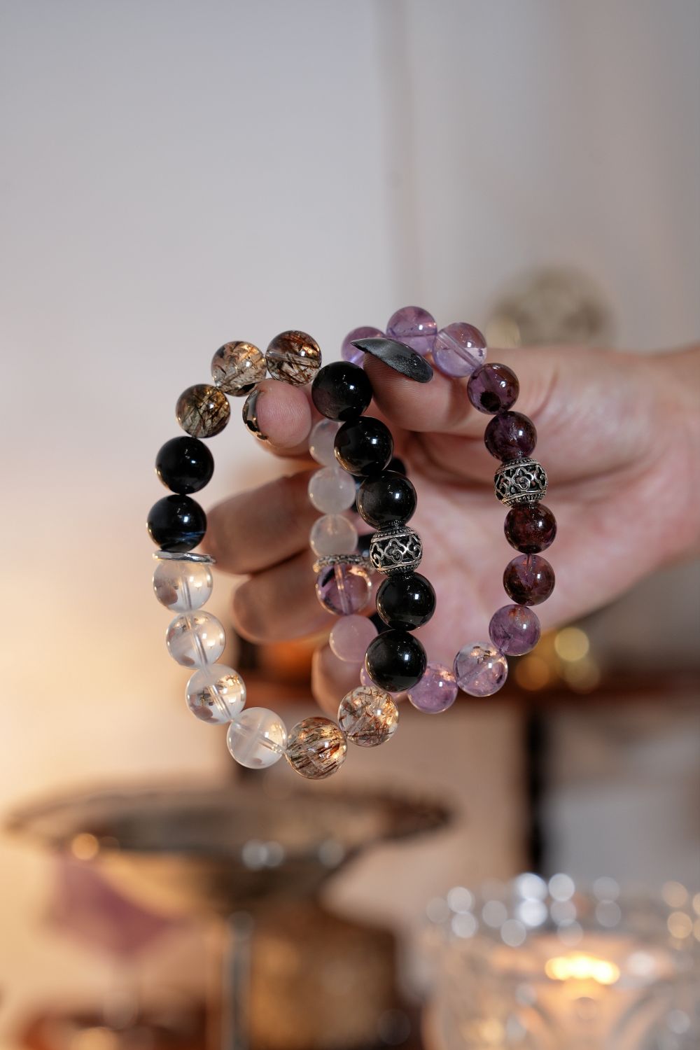 Unwavering Devotion” Couple’s Crystal Bracelet Set – Personalized Feng Shui Gemstone Wristbands for Love & Commitment