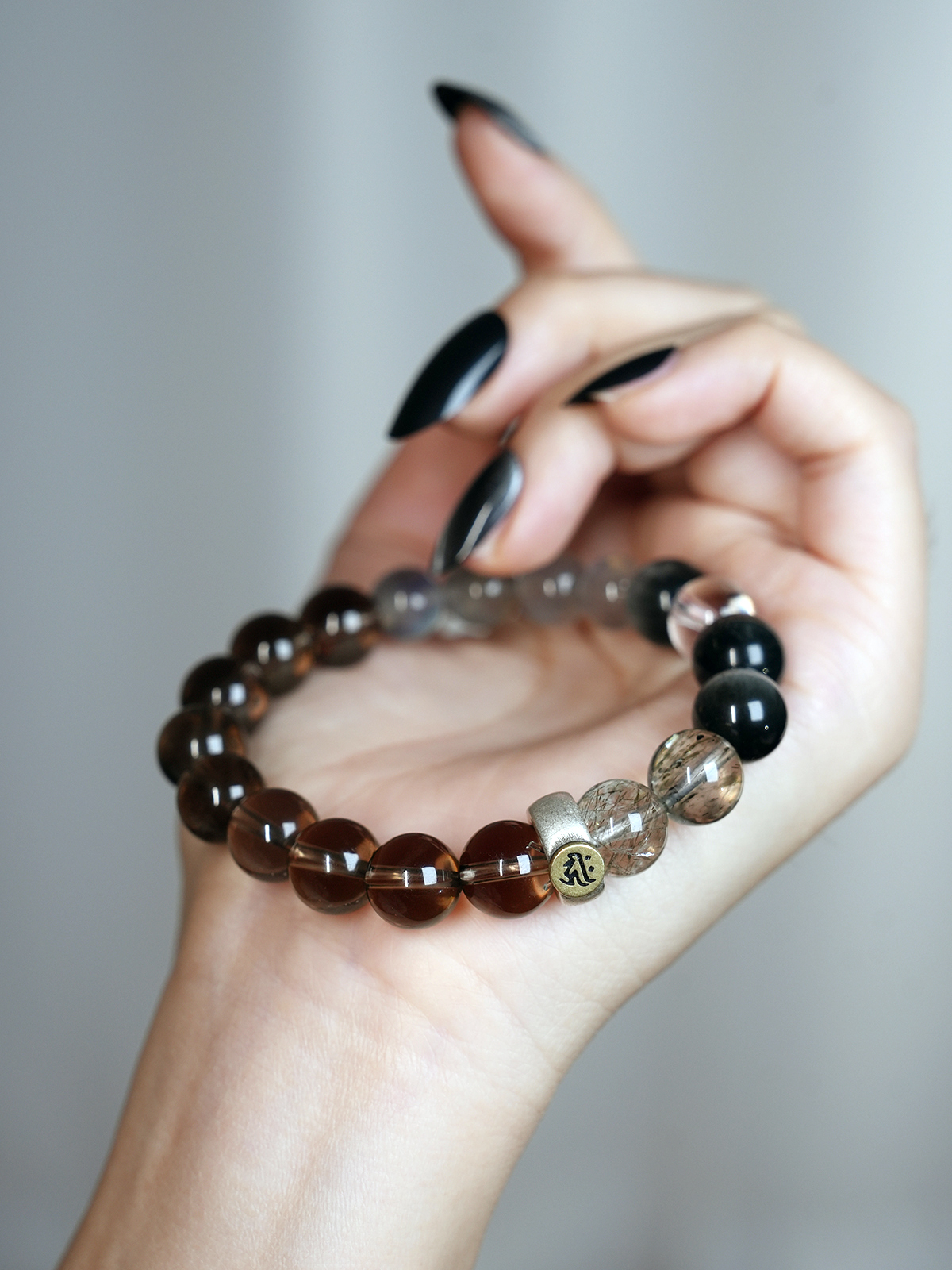 “Fortune’s Favor Crystal Bracelet – Smoky Quartz & Green Tourmaline for Luck Transformation & Protection”-145