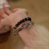 “Gift of Starlight” – Celestial Crystal Bracelet (Silver Obsidian, Green Phantom, Tourmaline Quartz) for Wealth & Protection | Platinum-Plated-308