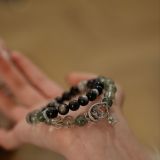 “Gift of Starlight” – Celestial Crystal Bracelet (Silver Obsidian, Green Phantom, Tourmaline Quartz) for Wealth & Protection | Platinum-Plated-308