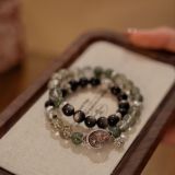 “Gift of Starlight” – Celestial Crystal Bracelet (Silver Obsidian, Green Phantom, Tourmaline Quartz) for Wealth & Protection | Platinum-Plated-308