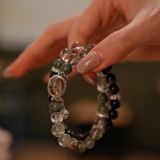 “Gift of Starlight” – Celestial Crystal Bracelet (Silver Obsidian, Green Phantom, Tourmaline Quartz) for Wealth & Protection | Platinum-Plated-308